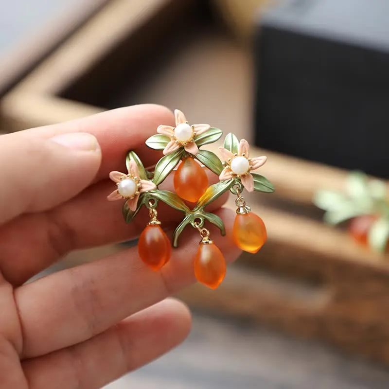 Women's Pastoral Orange Fruit Berry Brooch