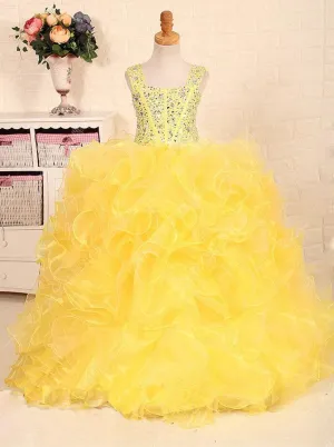 Yellow Little Princess Gowns,Ruffled Stunning Little Girls Pageant Dresses,GPD0050