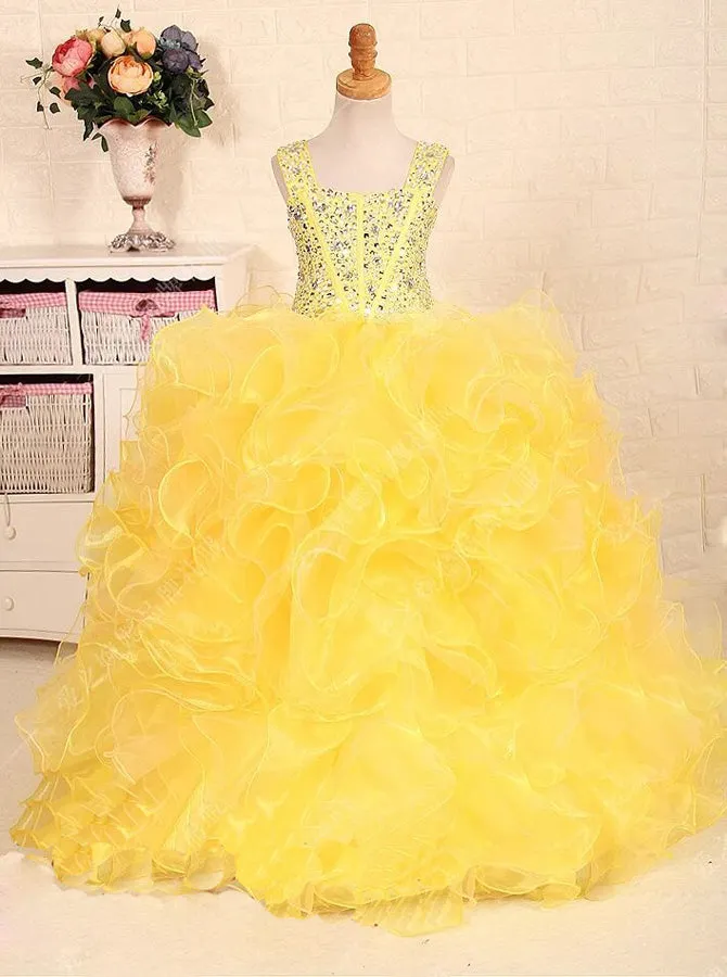 Yellow Little Princess Gowns,Ruffled Stunning Little Girls Pageant Dresses,GPD0050