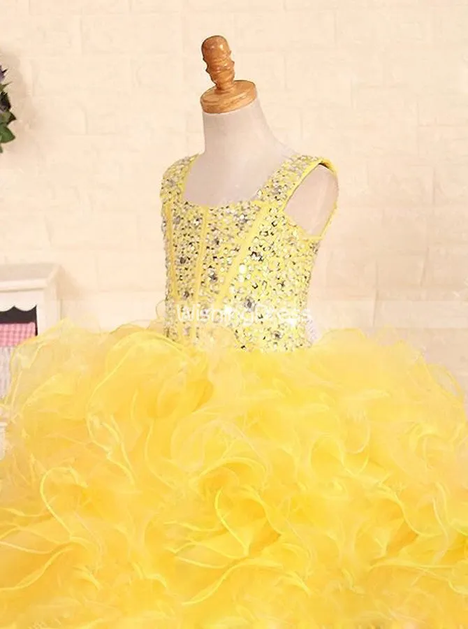 Yellow Little Princess Gowns,Ruffled Stunning Little Girls Pageant Dresses,GPD0050