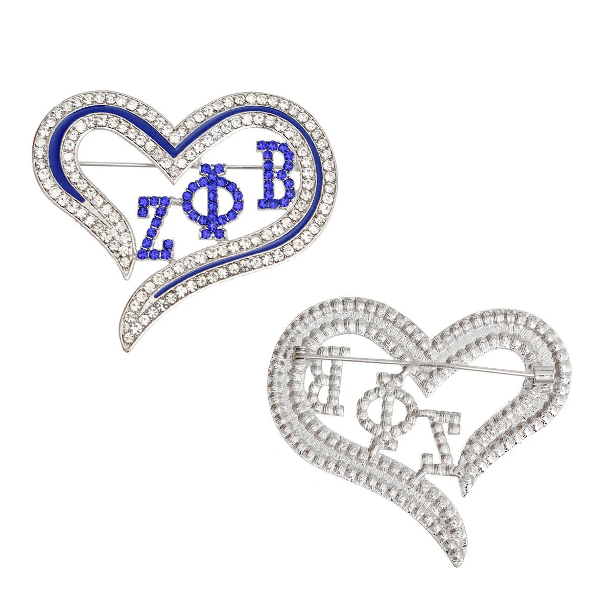ZPB Zeta Phi Beta Sorority Heart Blue Bling Brooch for Women